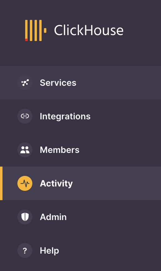 ClickHouse Cloud 活動タブ