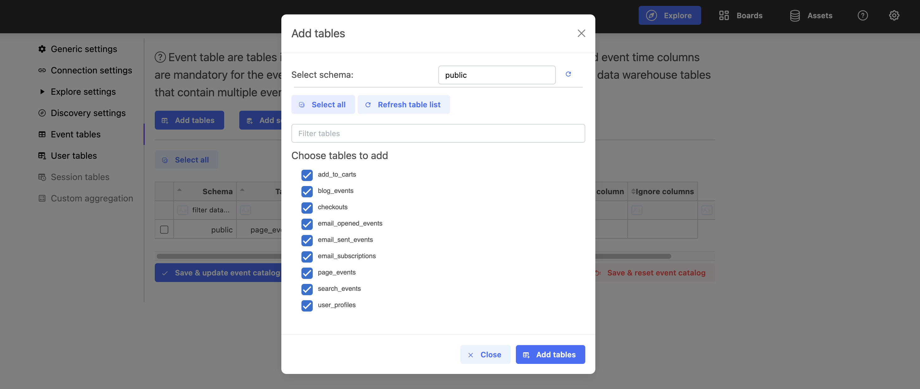 追加のテーブル